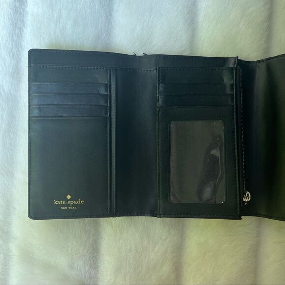 Black Pebbled Leather Large trifold Kate Spade Wallet - Picture 9 of 16